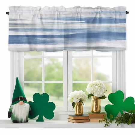 Blue Grey Valances for Windows Abstract Vintage Ombre Mottled Texture Farmhouse Rod Pocket Valance Short Window Treatments Curtains for Kitchen Bathroom Bedroom Decor 60 x 14 Inches