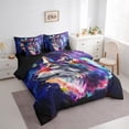 thumbnail image 3 of Watercolor Wolf Bedding Comforter Sets 7pcs Purple Navy Blue Bed in a Bag Woodland Wildlife King Bedding Sets Safari Wild Animal Comforter Set Glitter Stars Galaxy Bedding Sets, 3 of 6