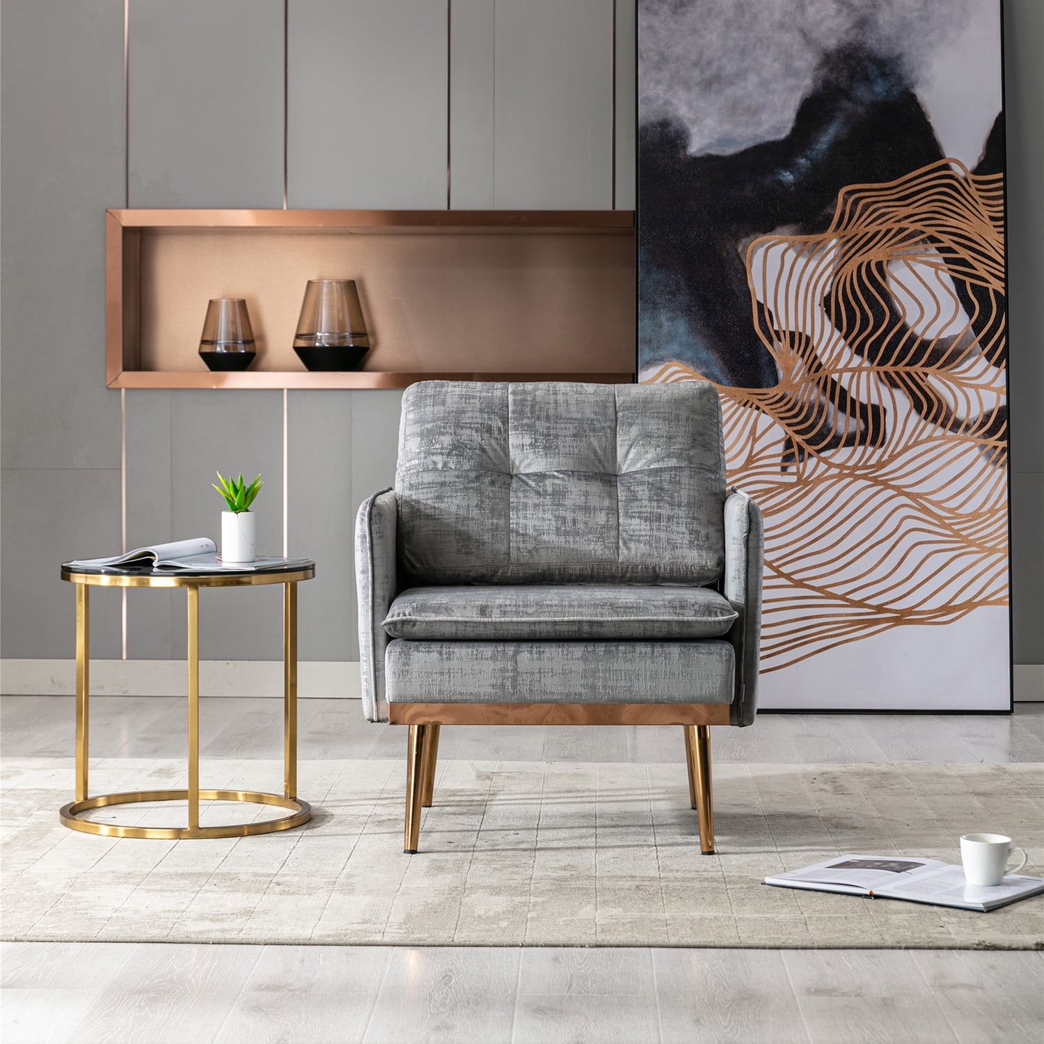 Kepooman Contemporary Lounge Chair, Leisure Sofa Chair with Armrests for Living Room, Bedroom,Grey Kepooman Contemporary Lounge Chair, Leisure Sofa Chair with Armrests for Living Room, Bedroom,Grey