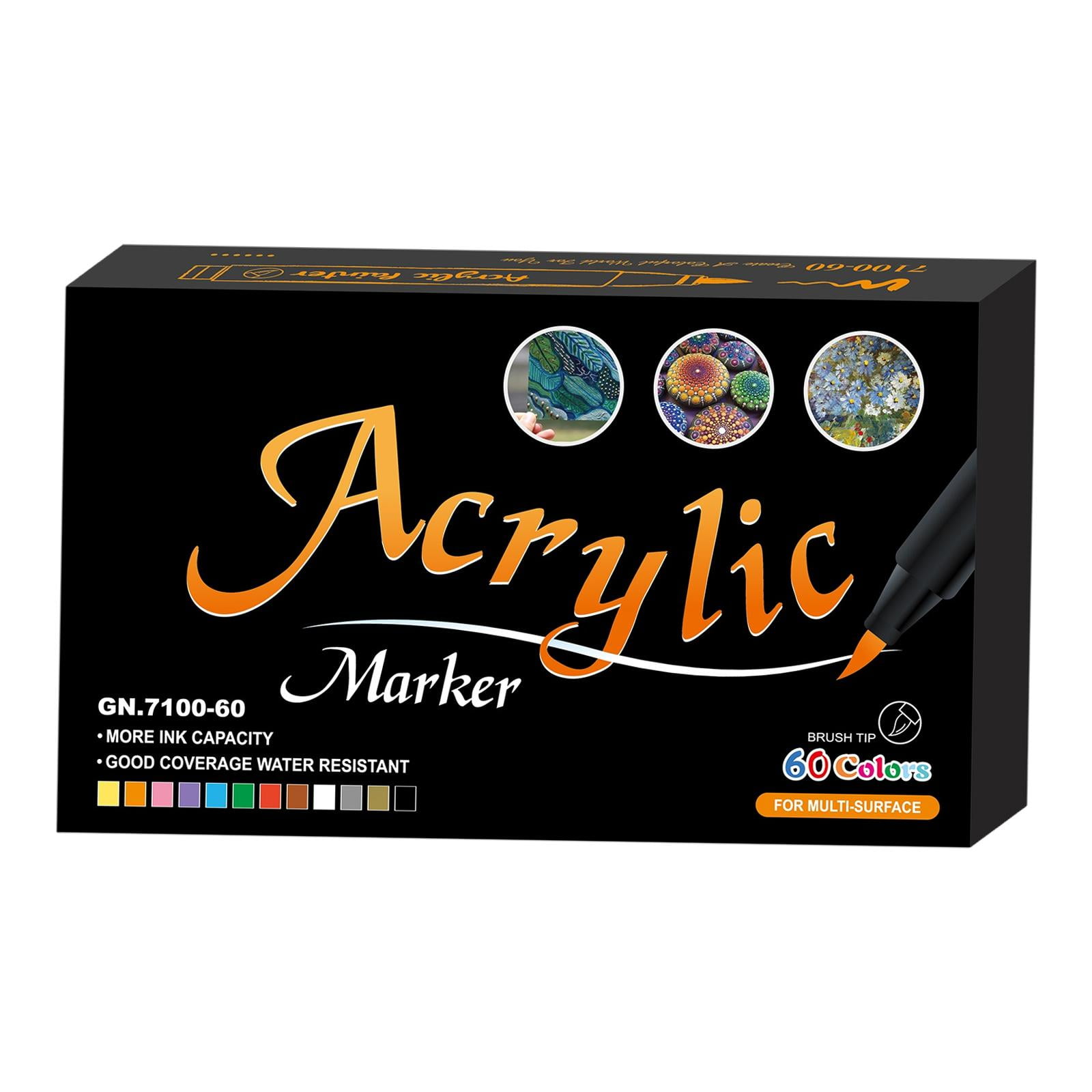 Acrylic Paint Markers Set Waterproof Art Supplies Assorted Colors Acrylic Paint Pens with Brush Tip for Painting Canvas Crafting Stones Rock 60 Colors
