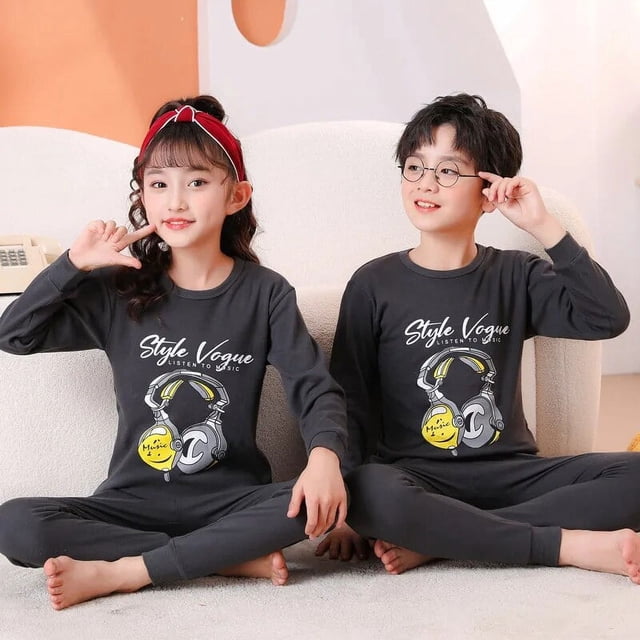 Conjunto de pijamas de Navidad para niños y niñas, ropa de dormir con cuello redondo y pantalones largos, con dibujos de gatos, para invierno