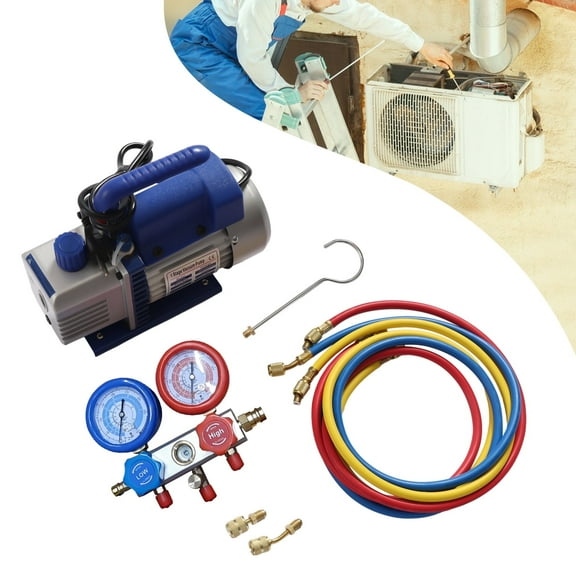Auto AC Repair Tool Kit with Vacuum Pump & Manifold Gauge Set, Includes Dent Removal Rod and Replaceable Heads for Car AC and Body Repairs