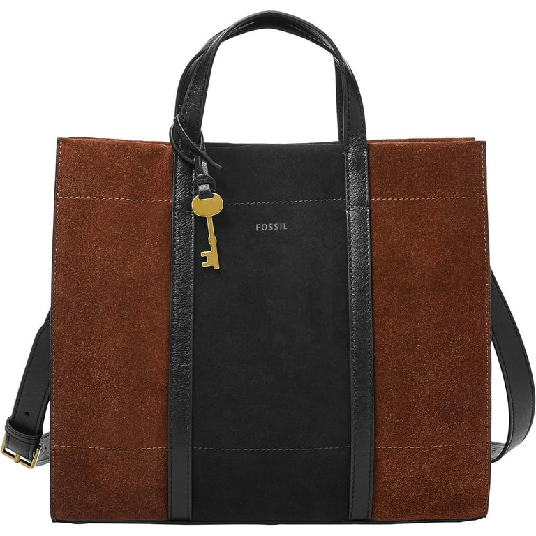 Fossil Women s Carmen Leather Shopper Tote Purse Handbag for Women Brown Black