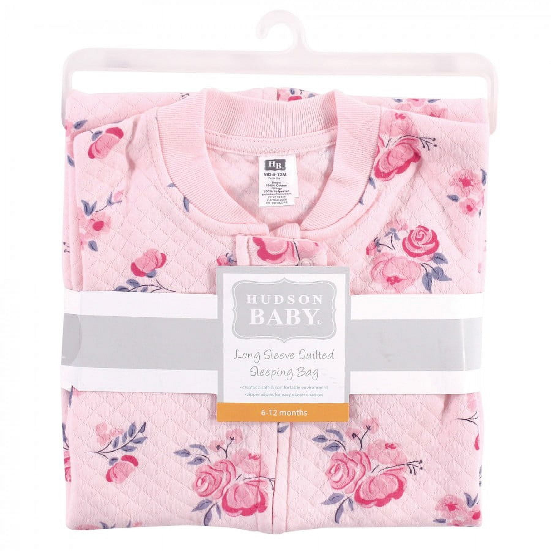 Hudson Baby Infant Girl Premium Quilted Long Sleeve Sleeping Bag and Wearable Blanket, Pink Navy Floral, 18-24 Months