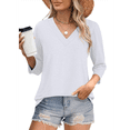 thumbnail image 1 of Blusas de Mujer con Mangas 3/4 y Cuello en V, Estilo Túnica Informal, Básicas, Holgadas XXL, 1 of 6