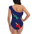 thumbnail image 3 of Map Tack Pattern One Piece Swimsuit Women Ruffle Monokini Shoulder Swimsuit Bathing Suit Swim Wear Map Maps Map Tack Tacks, 3 of 5
