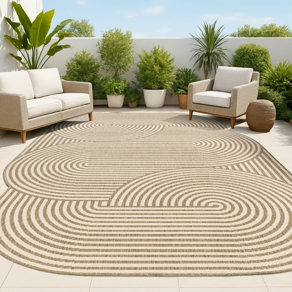 JONATHAN Y SHAPES 8 x 10 Area Rug, Margot Geometric Arch Stripe - Beige/Brown, SHP201A-8