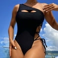 thumbnail image 2 of New Summer Arrivals UTSJKR Women's One Piece One Shoulder Swimsuit Tummy Control Hollow Out Bathing Suit Sexy High Cut Lace Up Swim Suits Black S, 2 of 9