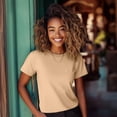 thumbnail image 3 of Dalix Lil Smile Face Embroidered Lightweight Relaxed Jersey Tee Summer Cute Short Sleeve T Shirt Womens in Sand XS X-Small, 3 of 5