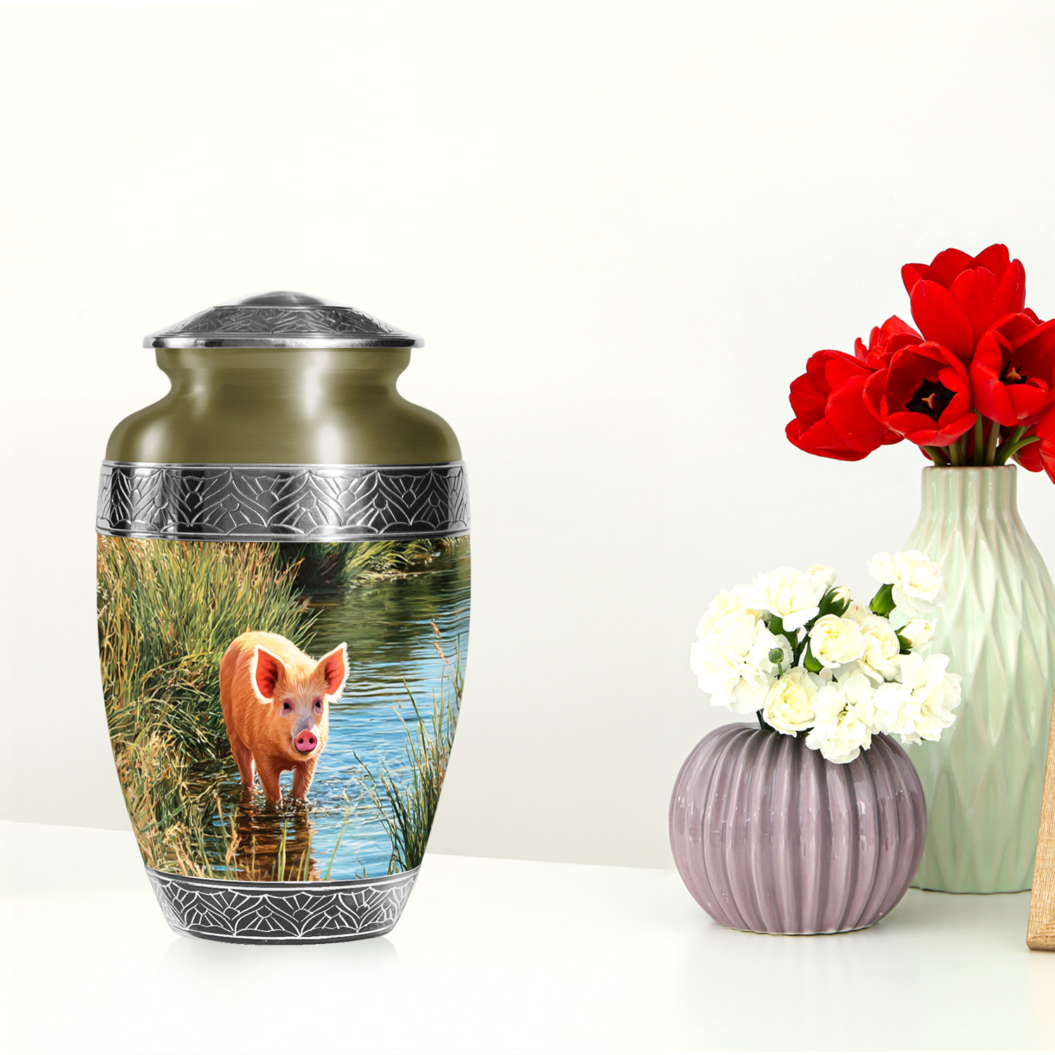 SABURIAL Pig Urn - Perfect Cremation Urn For Male & Female Ash - Burial Urns For Adult Human Ashes - Decorative Funeral Urns For Women Ash - 10 Inch Large With Velvet Bag