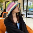 thumbnail image 5 of Sombrero de paja arcoíris con circunferencia de la cabeza de 56-58 cm, para mujer, protector solar de verano, para playa, sombrero de pescador, sombrero con rayas que cubre la cara, 5 of 5