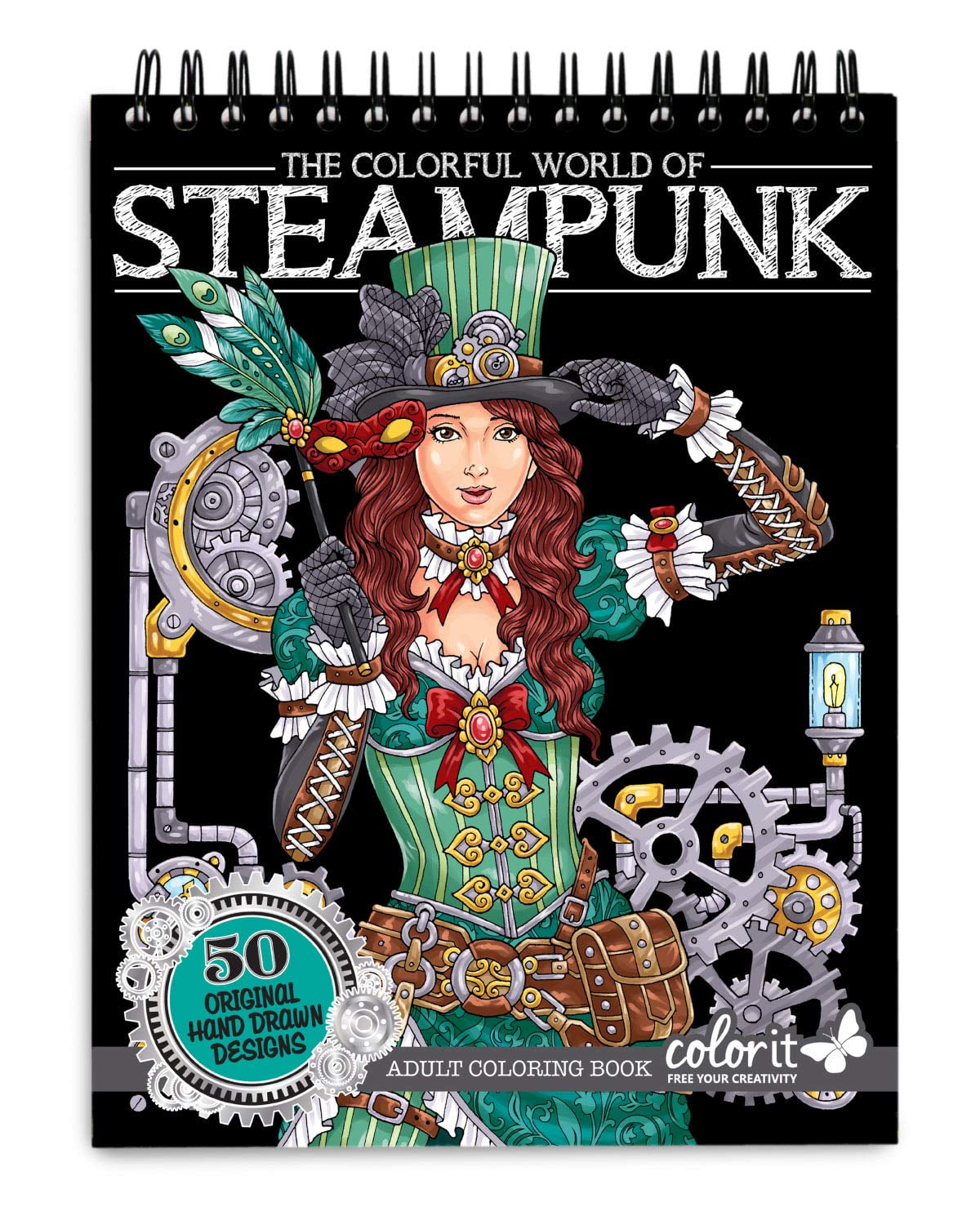 ColorIt Colorful World of Steampunk Adult Coloring Book - 50 Single-Sided  Designs, Thick Smooth Paper, Hardback Covers, Spiral Bound, USA Printed 