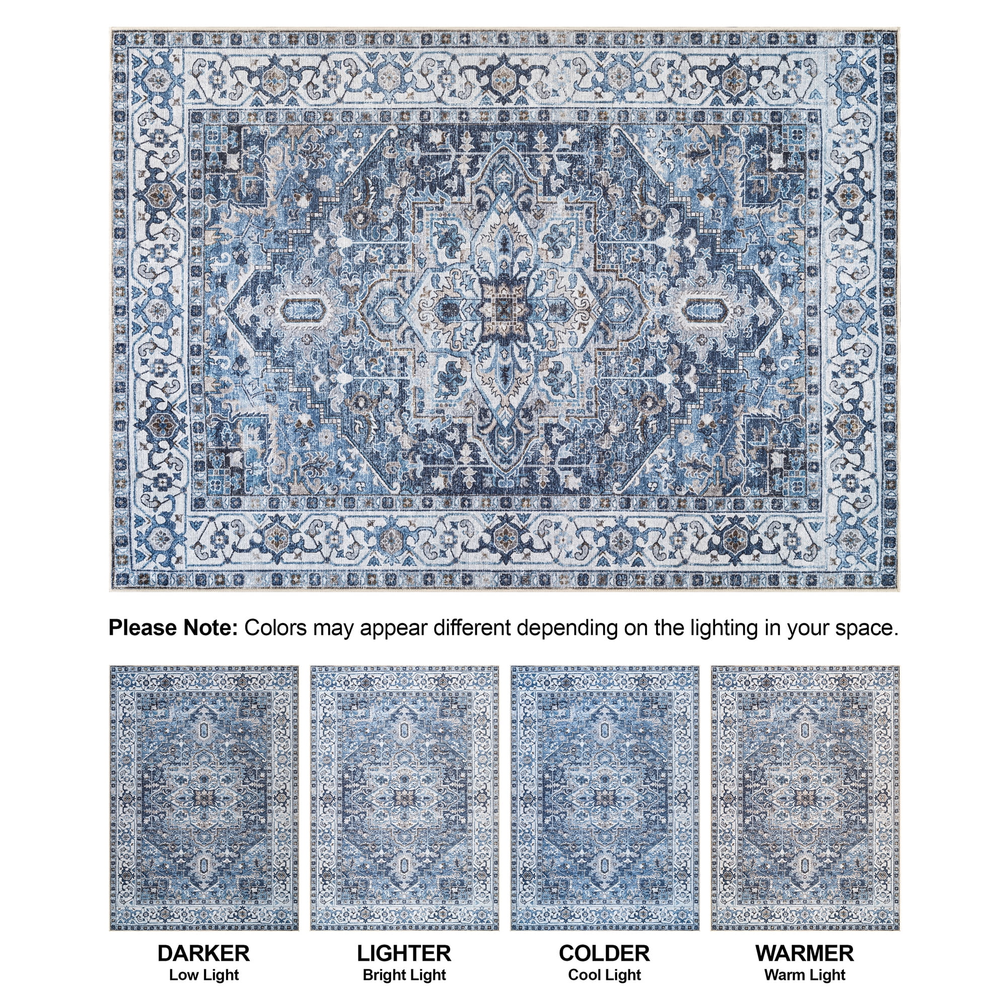 Bloom Rugs Washable Non-Slip 2x3 Rug - Blue Traditional Oriental Area Rug for Living Room, Bedroom, Dining Room, and Kitchen - Exact size: 2' x 3'