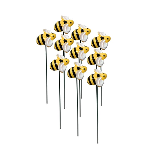 10 Uds. Estacas de abeja para jardín, decoración de Metal para el patio, adornos artísticos para el patio delantero, palo artístico, púas florales, abejorros de resina para primavera y veran