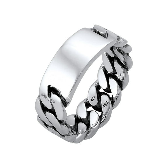 KUZZOI Men's Link Chain Ring Curb-Link Ring with Engravable Plate 925 Silver