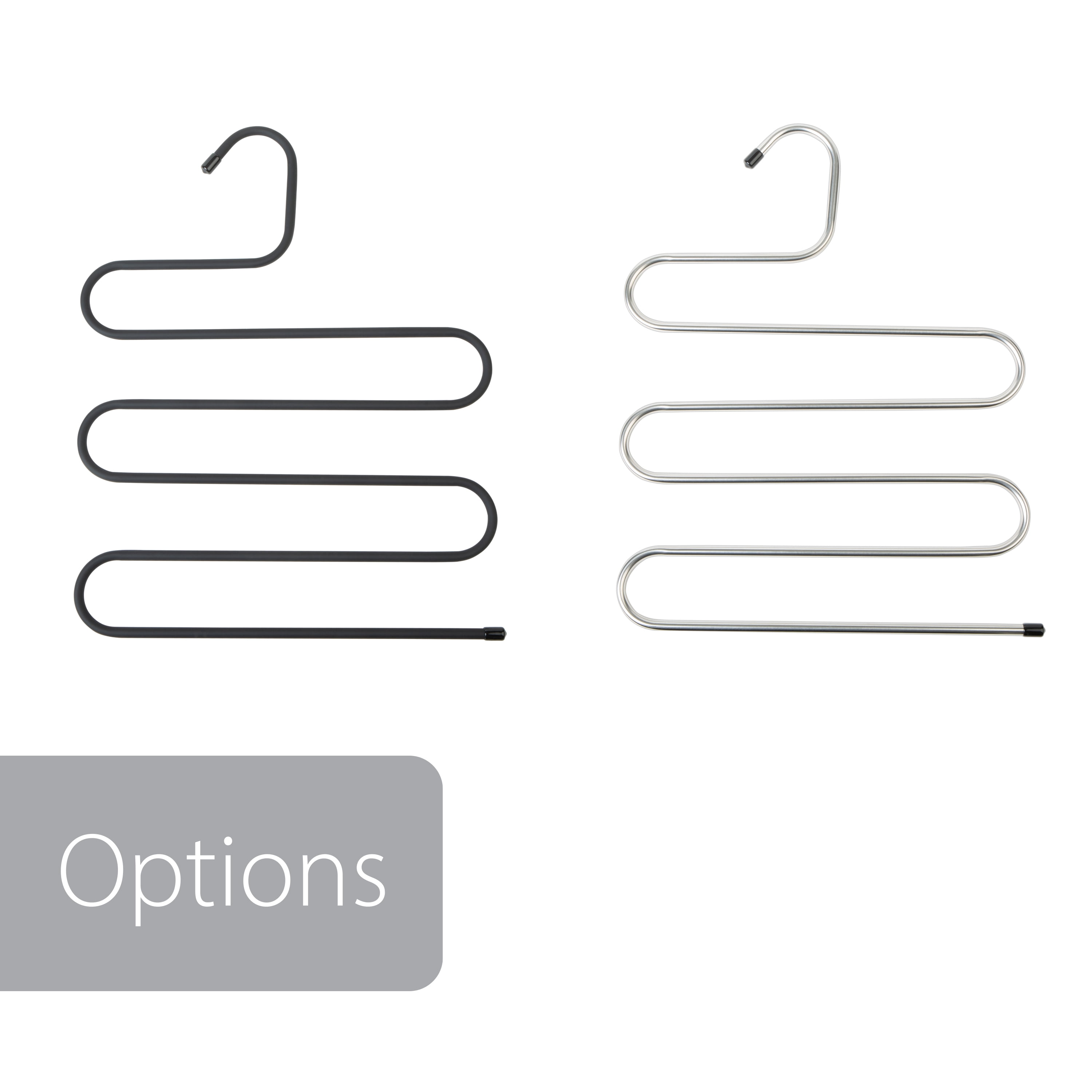 Smart Design Stainless Steel Pant Hangers - Set of 4 - Sturdy Space Saving 5-Tier S-Shape Rack - Metal Closet Organizer for Multiple Jeans, Clothes, Skirts, and Trousers Storage - Silver