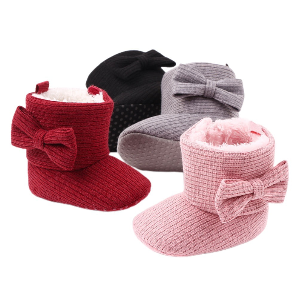Baby Boy Girl Boots Newborn Shoes Winter Snow Bowknot Anti-Slip Soft Sole Warm Infant Toddler Prewalker Booties 
