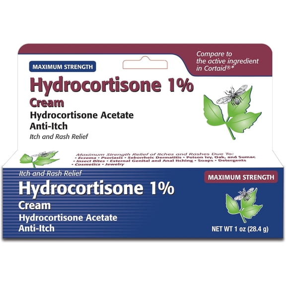 Taro Hydrocortisone Cream 1% Maximum Strength (1 Fl Oz) Fast-Acting Anti-Itch Relief for Eczema, Psoriasis, Rashes, Hives, Bug Bites & Irritated Skin, Dye Free