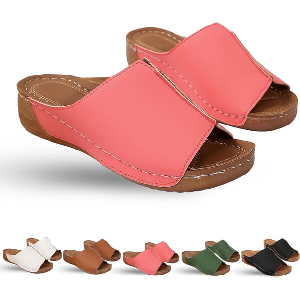 Sandalias ligeras elásticas con amortiguación de suela, sandalias de plataforma, cuñas para mujer, soporte ortopédico para arco, deslizamiento plano