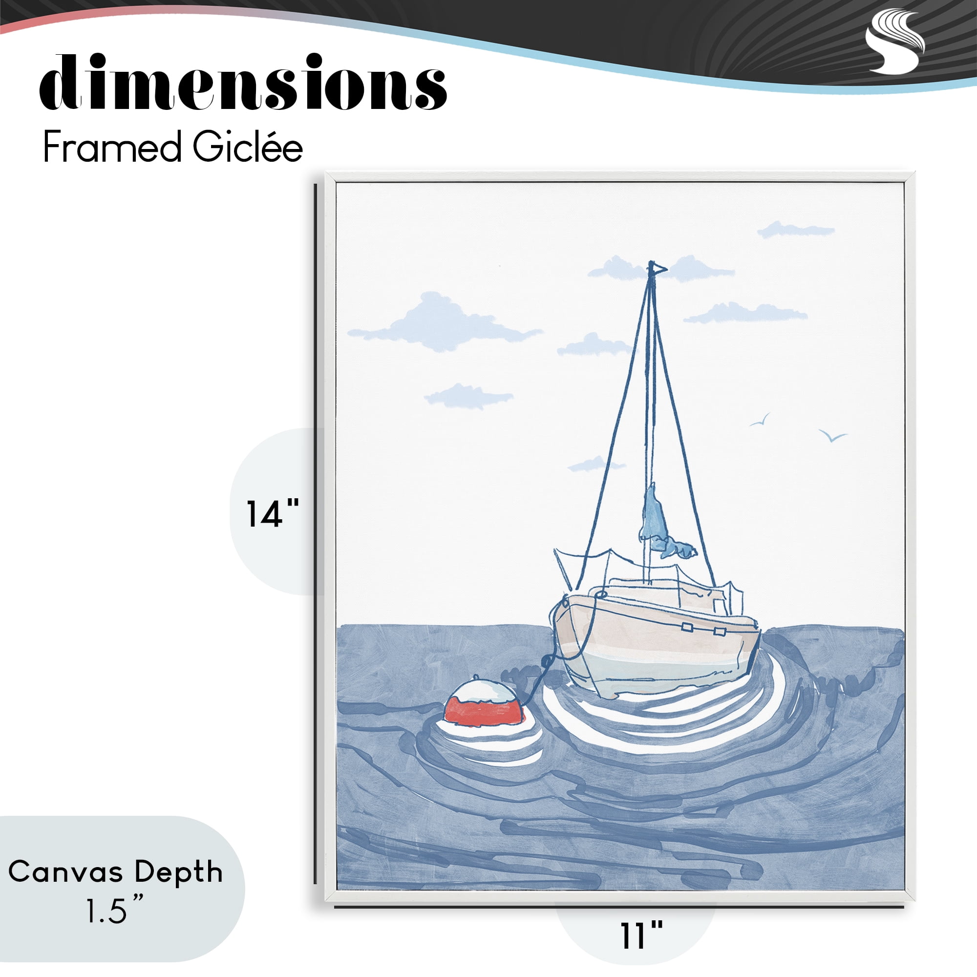 Stupell Industries Cool Tone Sailboat Floating White Framed Giclee Art, design by Melissa Tilley