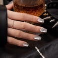 thumbnail image 3 of VSALON Press on Nails Short Square - Gray Glass Cat Eye Shimmer 3D Silver Art Design Glue on Nails, Reusable Opaque Gel Fake Nails Gifts for Women - 32 PCS in 16 Sizes with Glue & Cuticle Oil, 3 of 7