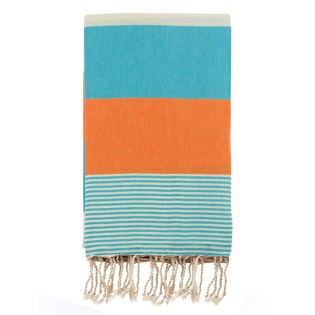 Swan Comfort 100% Organic Turkish Cotton Absorbent Beach & Bath Towel - Blue - Orange