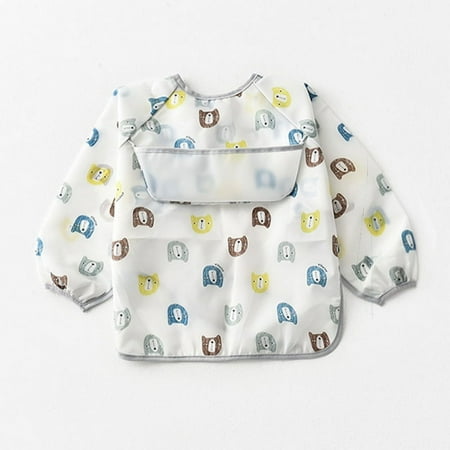 

Baby Waterproof Bibs Long Sleeve Pocket Infant Cute Colorful Cartoon Printing Feeding Burp Cloths Baby Eating Accessories (M (18-42m) Colorful Bear)