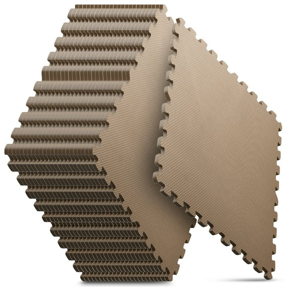 Home Gym Mat, Puzzle Exercise Mat, EVA Interlocking Foam Floor Tiles for Home Workout Equipment and Kids' Play Areas - Brown, 24 in x 24 in x ½ in - 24 Tiles
