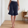 thumbnail image 7 of Bermuda Shorts for Women Knee Length Lightweight Flared Ruffle Hem Shorts High Waisted Wide Leg Pants with Pocket, 7 of 7