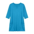 thumbnail image 4 of Women's Plus 3/4 Sleeve Tunic Tops Notch V Neck Flowy Blouses Loose Fit Long Shirts with Pockets to Wear with Leggings Office Daily Wear, Blue, XXL, 4 of 8