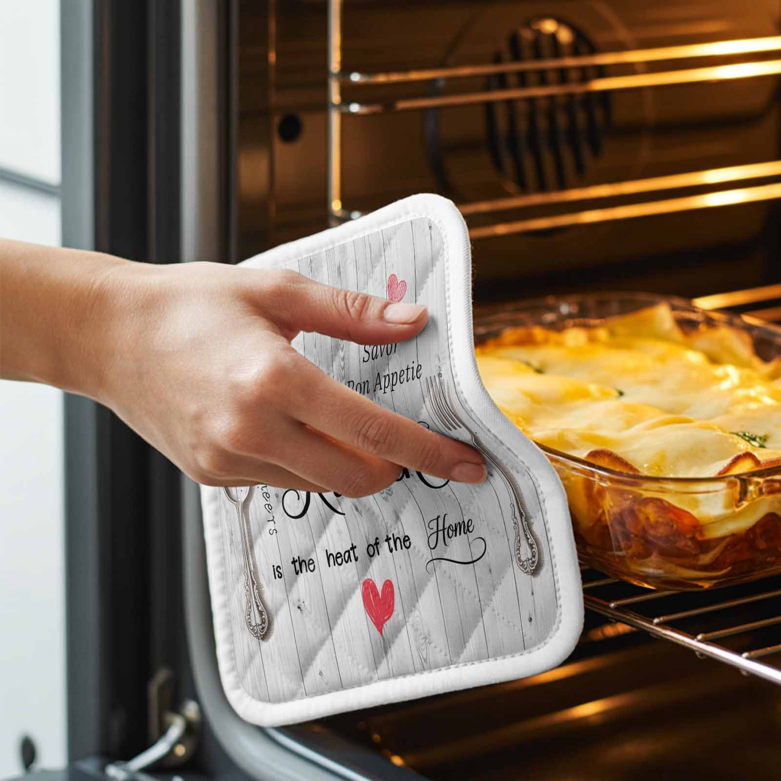 Grey Retro Art Pot Holders for Kitchen Heatproof Potholder, 4 Pack Spoon Fork Vintage Farmhouse Wooden Hot Pads Multipurpose Oven Pads Cloth Potholders Trivet for Cooking and Baking