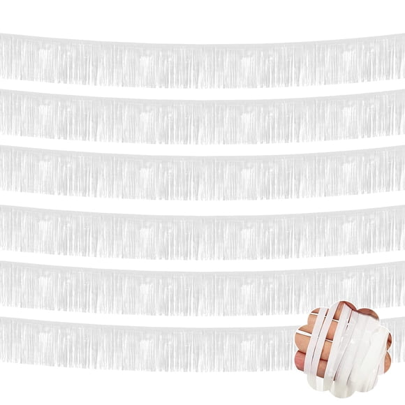 Lámina blanca Fringe Garland Clayghsen de 3 m x 30 cm, paquete de 6