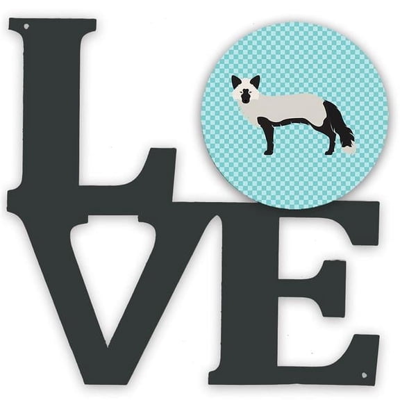 Silver Fox Blue Check Metal Wall Artwork LOVE