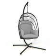 thumbnail image 1 of Costway Hanging Folding Egg Chair with Stand Soft Cushion Pillow Swing Hammock Grey, 1 of 10