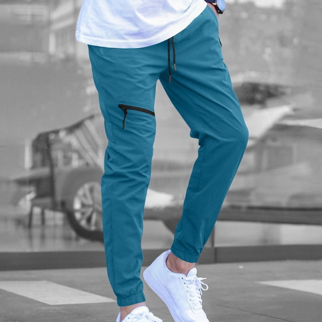 Pantalones largos para hombre, casuales, a la moda, con cremallera y bolsillos, pantalones cargo con cordón elástico en la cintura, pantalones largos de rayón para hombre.