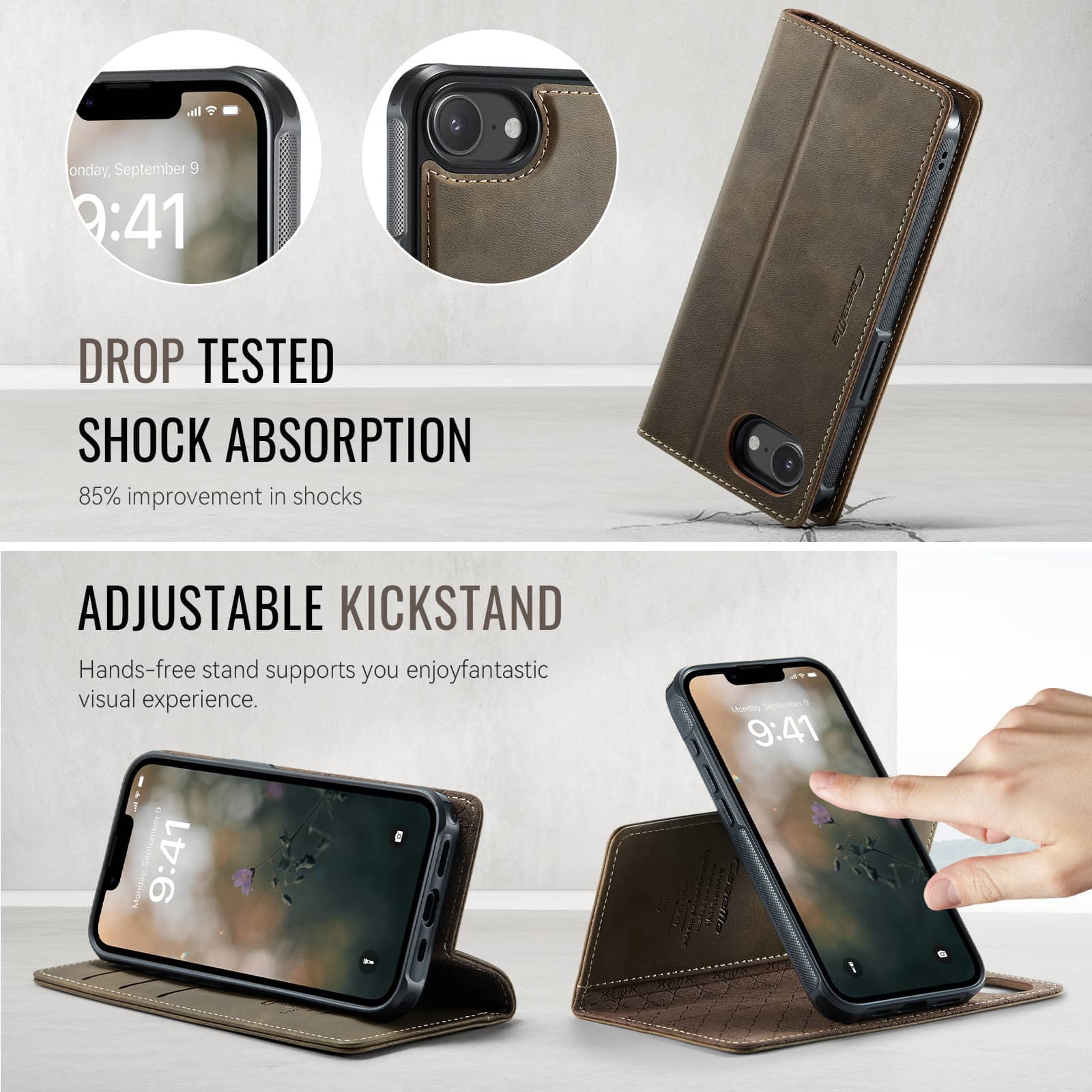 Magnetic 2 in 1 Magsafe Detachable Wallet Case for iPhone 16e with Card Holder Women Men, Retro PU Leather【RFID Blocking】Kickstand Shockproof Cover