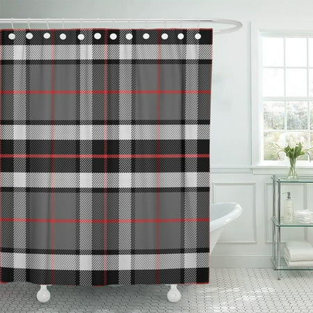 Red Plaid Shower Curtain PKNMT Red Plaid Scottish Tartan Tompson Black Gray and White Shower Curtain 60x72 inches ()