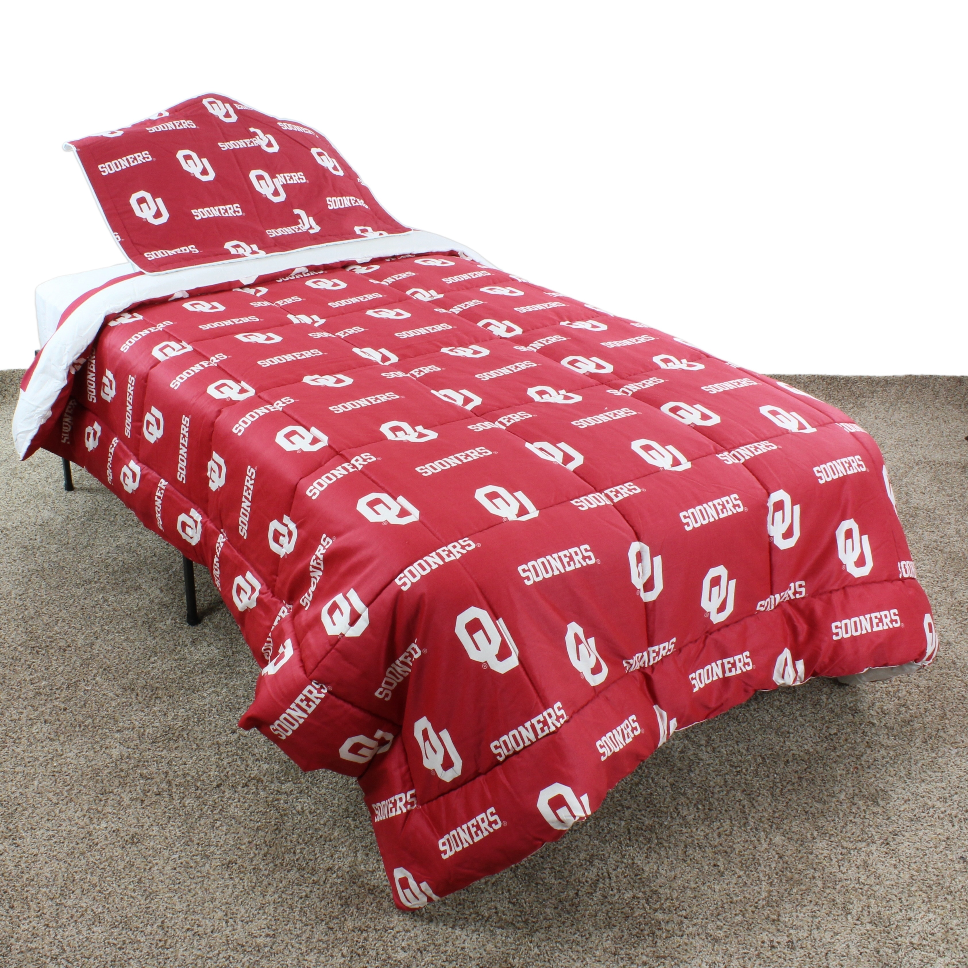 Oklahoma Sooners 3 Pc Reversible Cotton Comforter Set, 1 Comforter, 2 Shams, Queen