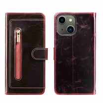 Dteck Magnetic Wallet Case for iPhone 13 Mini, Compatible with MagSafe Charger,PU Leather Zipper Folio Flip Protective Case with Magnetic Closure and Card Holder (Red)