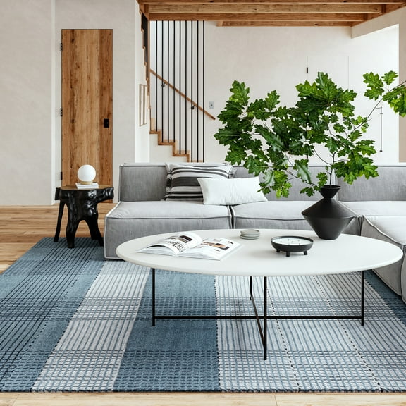 Oregon Plaid Wool Area Rug, 2' 6" x 8', Runner, Oregon Blue