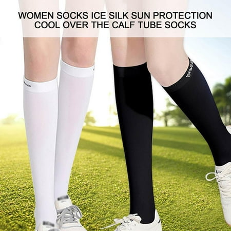 

White Women Socks Ice Silk Sun Protection Cool Over The Calf Tube Socks Nylon Women Socks For Golf Accessories Supplies