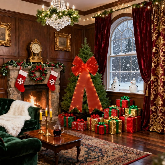 Light Up Red Christmas Bows Outdoor,Large Christmas Bows,48inch Led Hanging Bow For Christmas Decorations,Red Bow Tree Topper,Red Velvet Pvc Xmas Tree Bows For Door Fireplace Railing Porch.