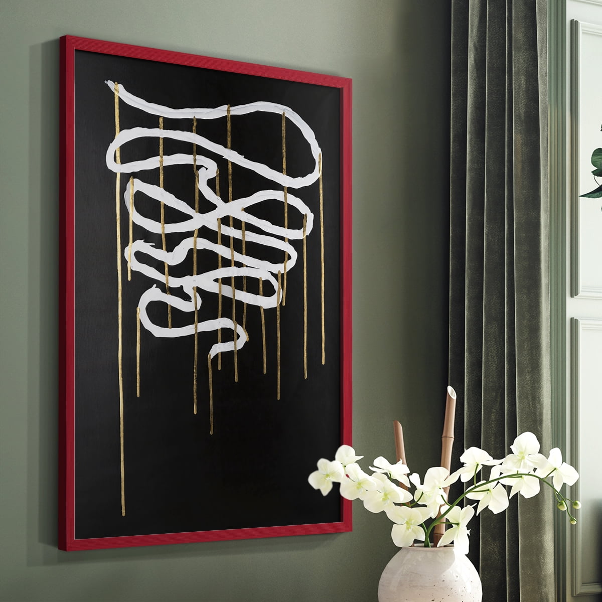 Weeping Ribbon II Framed Print in Red Solid Wood 11 x 14 Framed Print