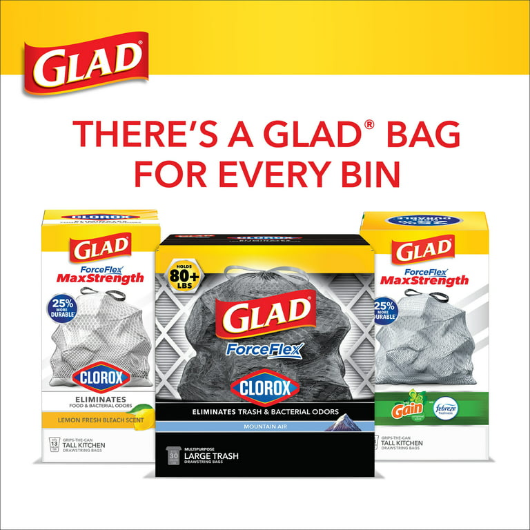 Glad Trash Bags, Multipurpose, Drawstring, Large, Mountain Air, 30 Gallon  25 ea, Trash Bags