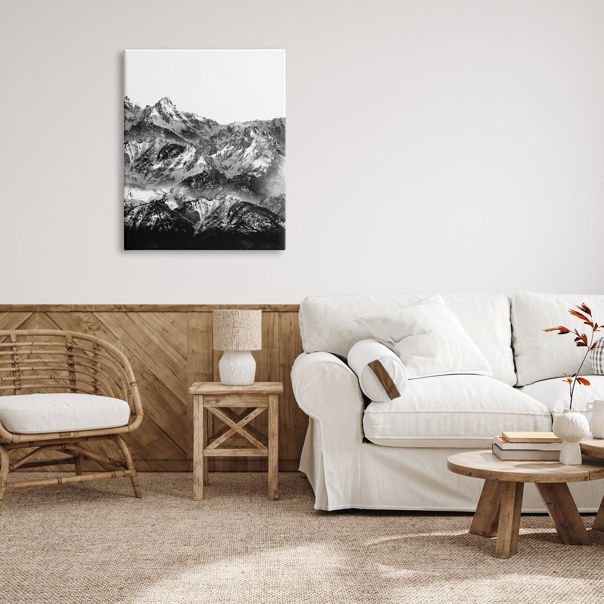 Stupell Indtries Snow Cap Mountains High Contrast Black White Landscape,30 x 40,Design by Shelley Lake