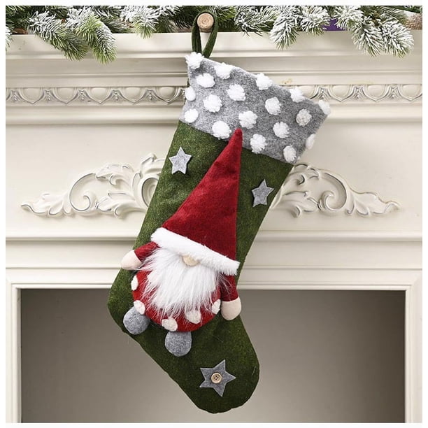 Suministros de decoración navideña, bolsa de dulces de árbol en blanco con copos de nieve de Papá Noel, medias navideñas de felpa para decoración del hogar, fiesta y festival