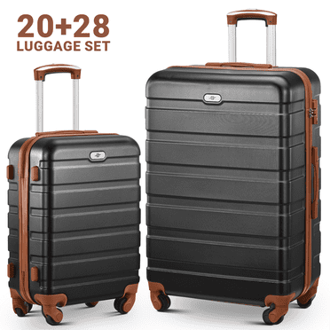 luggage sets 2 piece(20,28 inch) ABS hard suitcase with wheels and TSA lock travel set,black tan