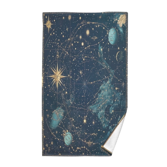 Yayeee 100% Cotton Hand Towels for Bathroom 16" x 28" Soft Absorbent Kitchen Towel, Dark Star Map