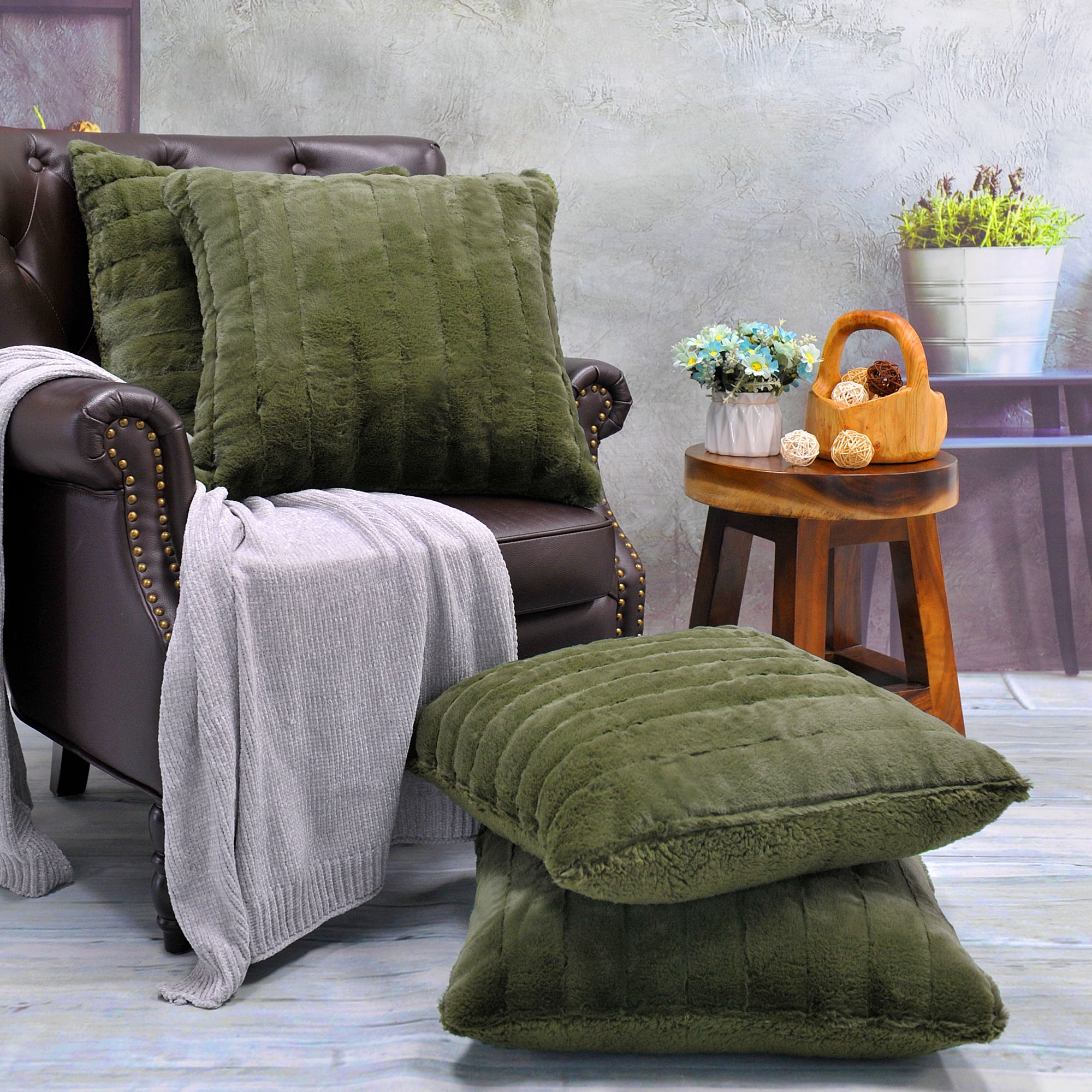 Home Soft Things Super Soft Decorative Pillow Covers, Set of 4, 20x20 inches, Olive