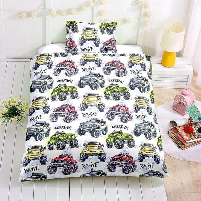 3D Racecar Tractor Niños Patrón Funda Nórdica Juego de Cama Funda de edredón Fundas de almohada